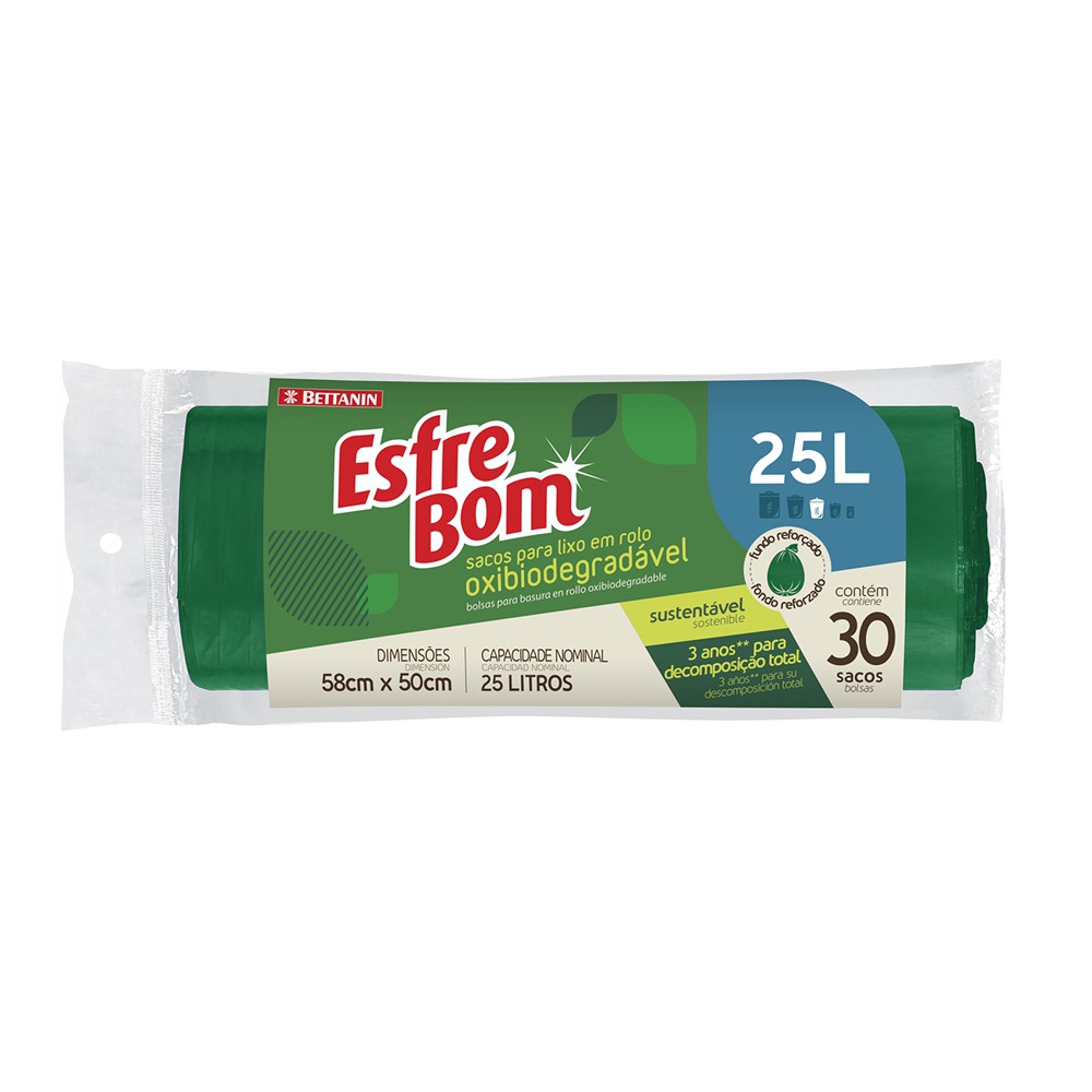 Rolo de Sacos para Lixo Bio EsfreBom Verde 25L - Bettanin