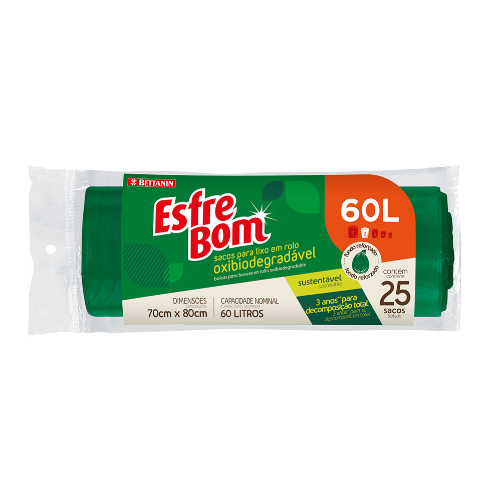 Rolo de Sacos para Lixo Bio EsfreBom Verde 60L - Bettanin