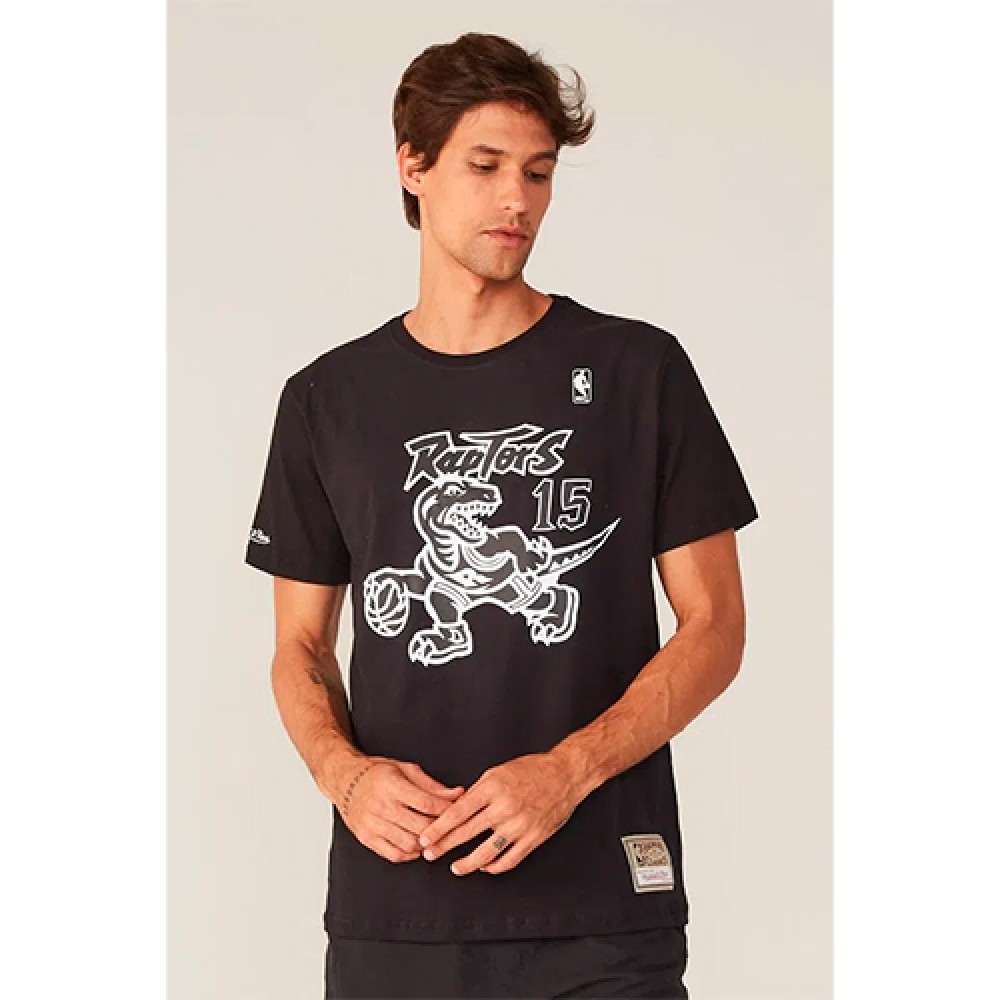 Camiseta Básica Masculina Estampada Toronto Raptors Preta - Mitchell & Ness
