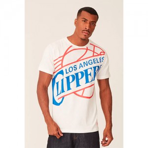 Camiseta Básica Masculina Estampada Los Angeles Clippers Off White - Mitchell & Ness