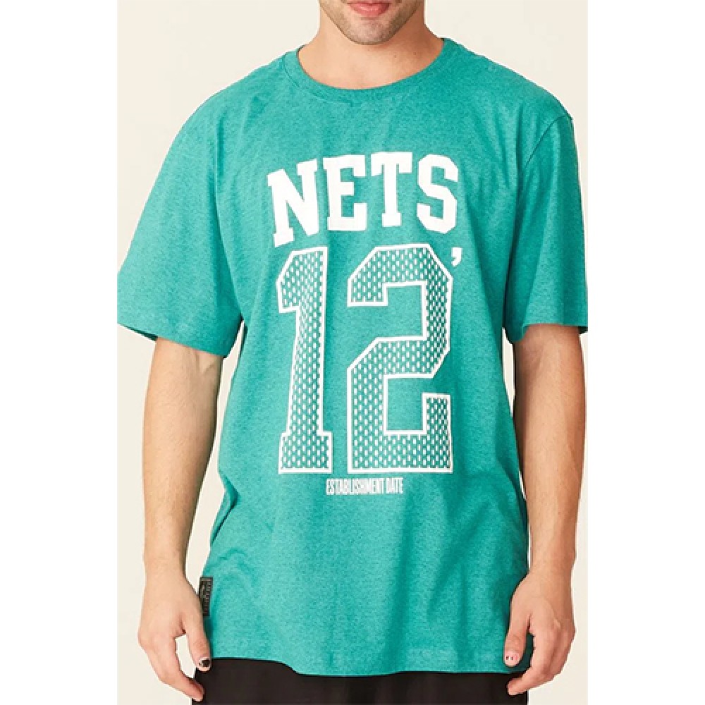 Camiseta Básica Masculina Estampada Brooklyn Nets Verde Mescla - NBA