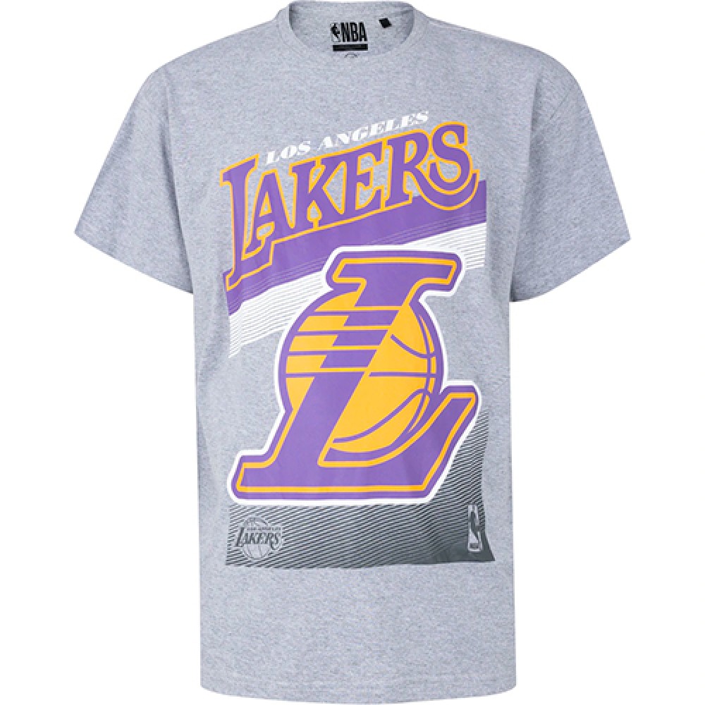 Camiseta Básica Masculina Estampada Plus Size Los Angeles Lakers Cinza Mescla - NBA