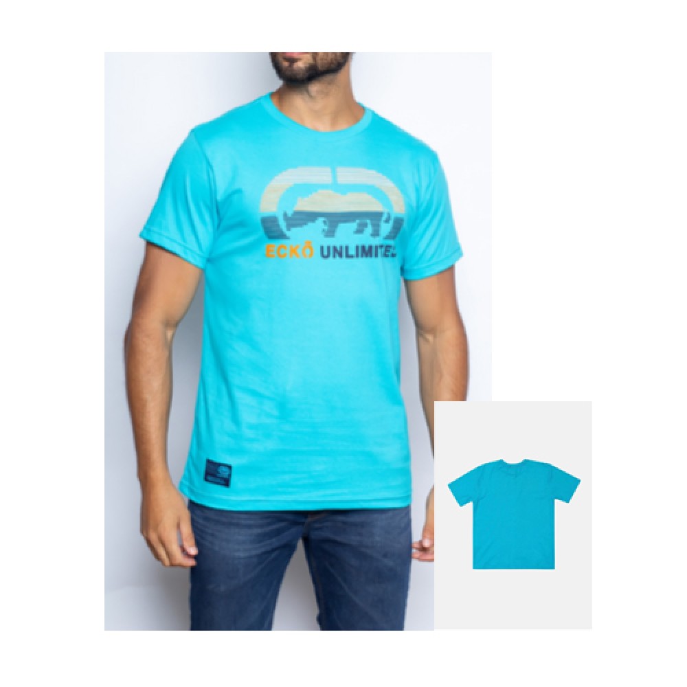 Camiseta Básica Masculina Estampada Azul Turquesa  - Ecko