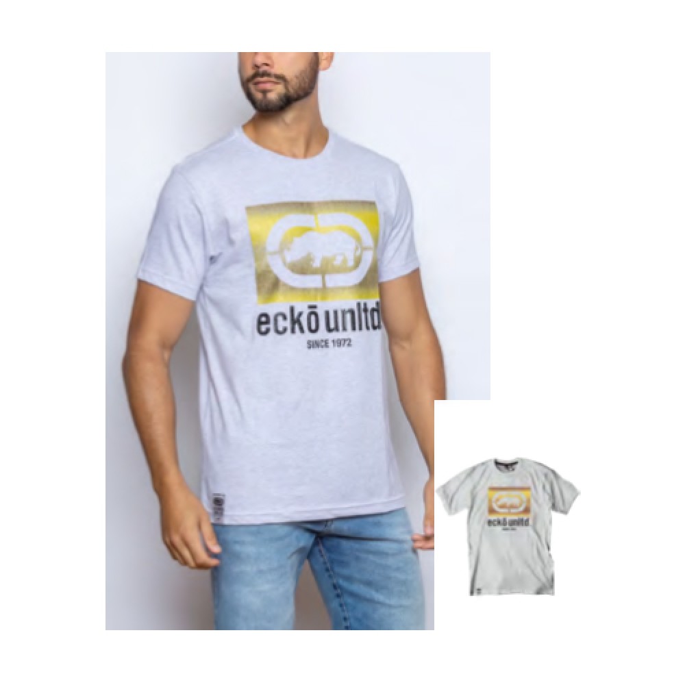 Camiseta Básica Masculina com Estampa Degradê em Glitter Gelo Mescla  - Ecko