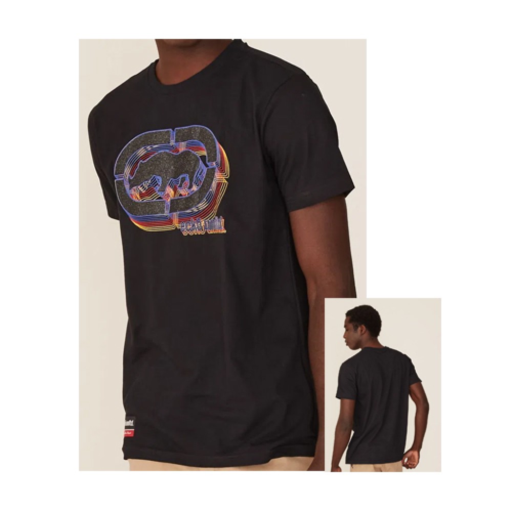 Camiseta Básica Masculina com Estampa com Efeito Asfalto Preta  - Ecko