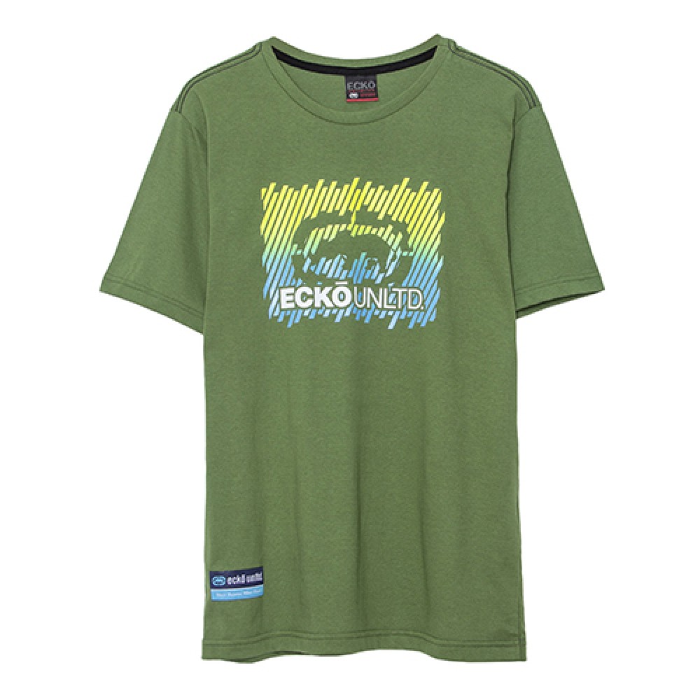 Camiseta Básica Masculina com Estampa Relevo 3D Degradê Verde Militar  - Ecko