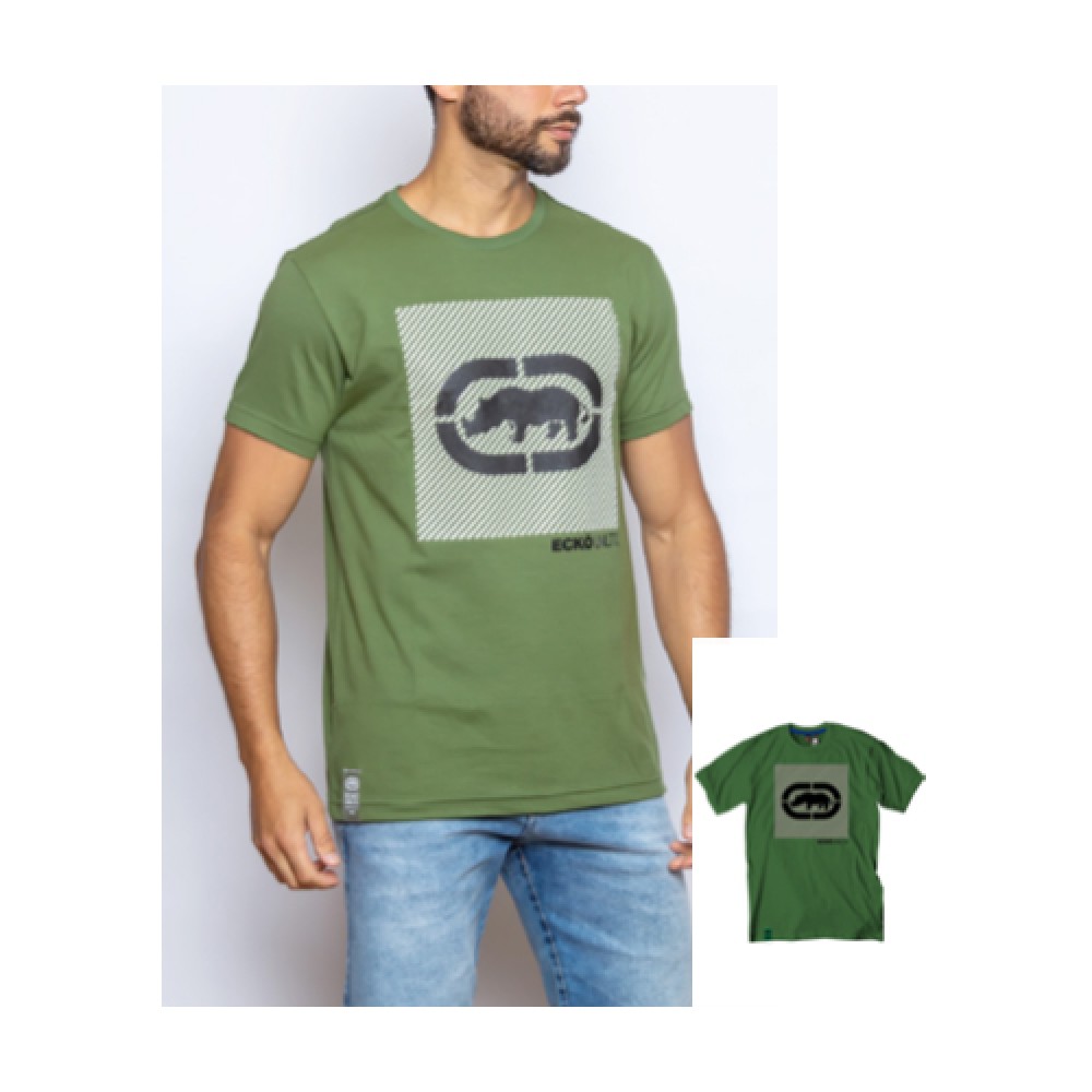 Camiseta Básica Masculina com Estampa Relevo e Asfalto Verde Militar  - Ecko